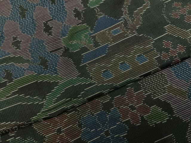 平和屋着物●本場大島紬 風景草花文 正絹 逸品 未使用 AABM1220ph