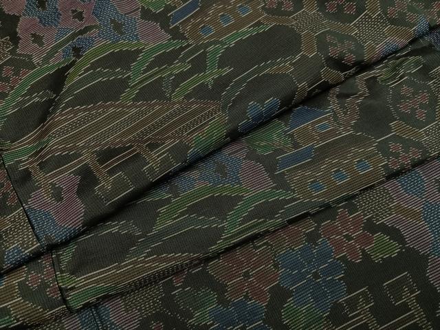 平和屋着物●本場大島紬 風景草花文 正絹 逸品 未使用 AABM1220ph