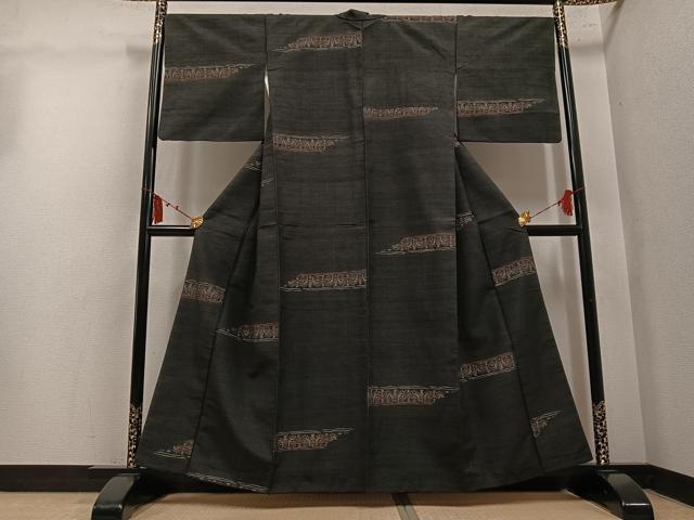 平和屋着物●上質な紬 幾何学文様 正絹 逸品 AABM1221ph