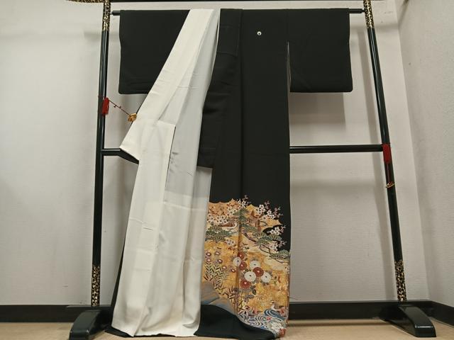 平和屋着物●豪華黒留袖 作家物 駒刺繍 花鳥文 金彩 正絹 逸品 AABM1222ph