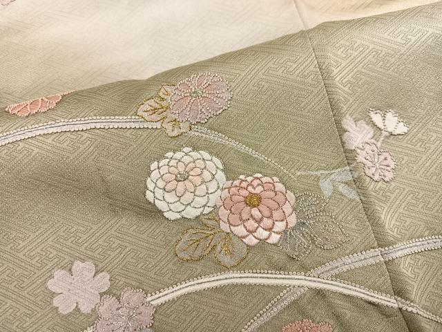 平和屋着物●中国三大刺繍 相良刺繍 総刺繍 訪問着 草花文 暈し染め 金銀糸 正絹 逸品 AABM6241ph