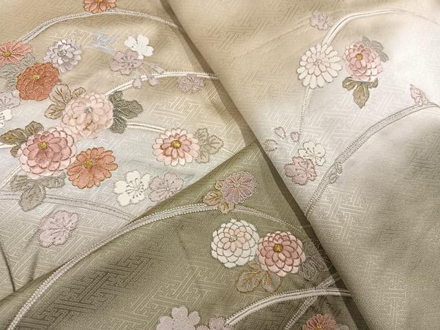 平和屋着物●中国三大刺繍 相良刺繍 総刺繍 訪問着 草花文 暈し染め 金銀糸 正絹 逸品 AABM6241ph