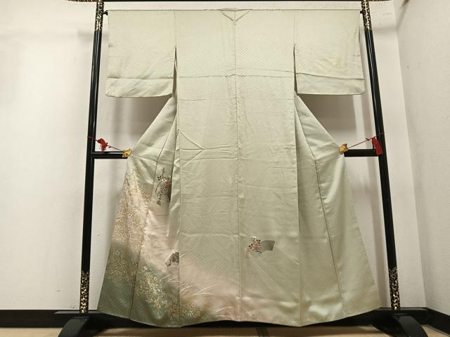 平和屋着物●訪問着 刺繍 扇面花文 暈し染め 金銀彩 正絹 逸品 AABM1244ph