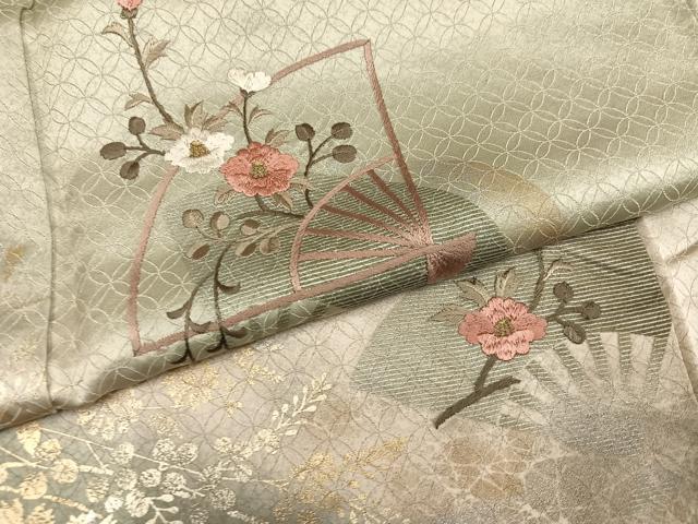 平和屋着物●訪問着 刺繍 扇面花文 暈し染め 金銀彩 正絹 逸品 AABM1244ph