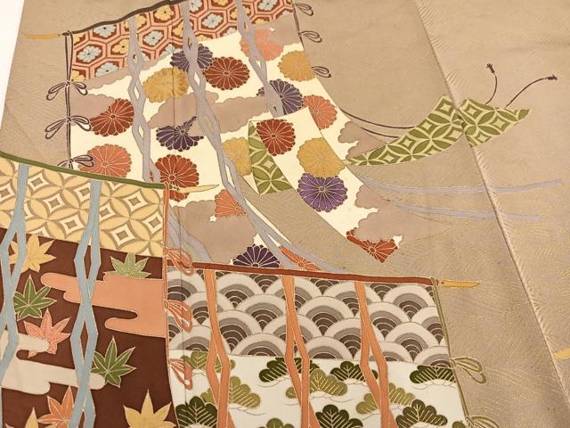 平和屋着物●訪問着 刺繍 几帳吉祥草花文 金彩 正絹 逸品 AABM1245ph