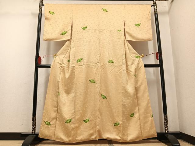平和屋着物●上質な小紋 絞り 舞葉文 正絹 逸品 AABM1249ph