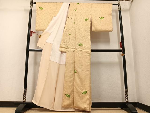 平和屋着物●上質な小紋 絞り 舞葉文 正絹 逸品 AABM1249ph