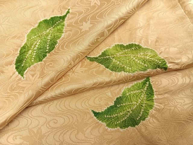 平和屋着物●上質な小紋 絞り 舞葉文 正絹 逸品 AABM1249ph