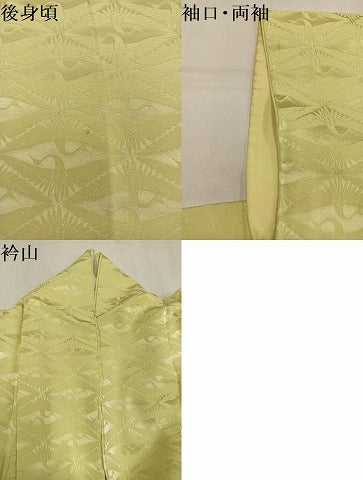 平和屋着物●上質な色無地 向い鶴地紋 桑草色 正絹 逸品 AABM1257ph