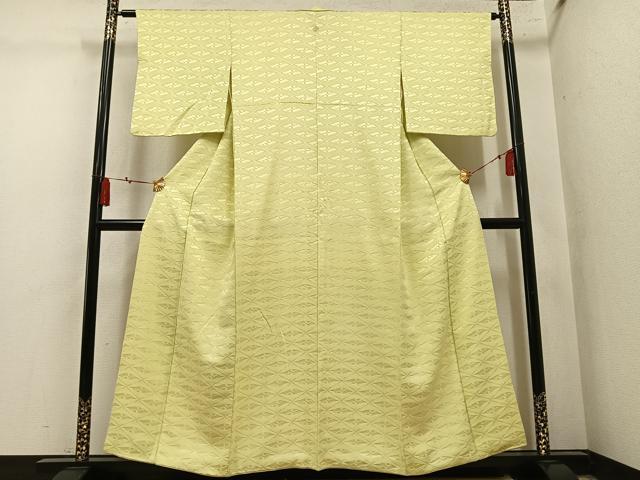 平和屋着物●上質な色無地 向い鶴地紋 桑草色 正絹 逸品 AABM1257ph
