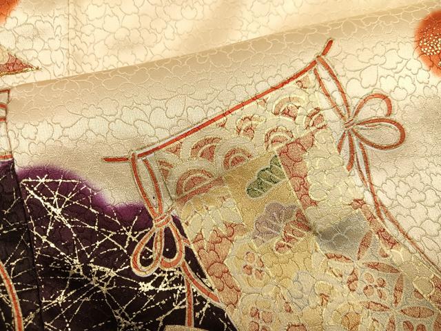 平和屋着物●訪問着 駒刺繍 几帳花文 暈し染め 金彩 三越扱い 正絹 逸品 AABM1258ph