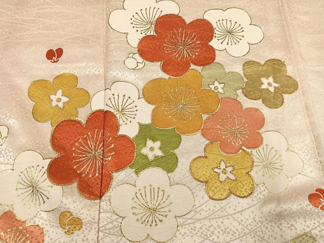 平和屋着物●訪問着 駒刺繍 梅 金彩 正絹 逸品 AABM1259ph