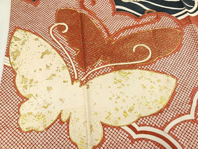平和屋着物●豪華振袖 駒刺繍 雲重ね舞蝶文 金彩 正絹 逸品 AABM1267ph