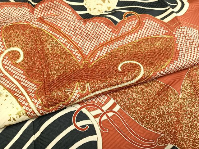 平和屋着物●豪華振袖 駒刺繍 雲重ね舞蝶文 金彩 正絹 逸品 AABM1267ph
