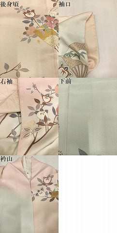 平和屋着物●訪問着 駒刺繍 扇面枝花文 暈し染め 金彩 正絹 逸品 AABM1272ph
