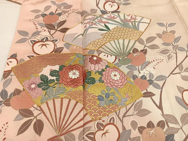 平和屋着物●訪問着 駒刺繍 扇面枝花文 暈し染め 金彩 正絹 逸品 AABM1272ph