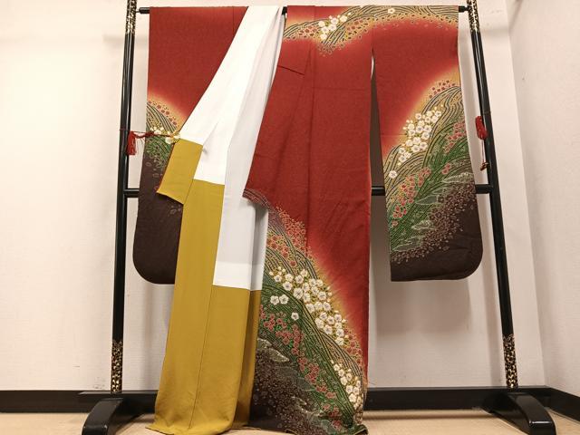 平和屋着物●豪華振袖 絞り 梅 暈し染め 金通し地 正絹 逸品 AABM1276ph