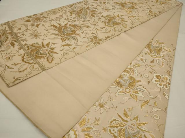 平和屋着物◎六通柄 京本袋帯 更紗花文 金銀糸 正絹 逸品 AABM1404ou