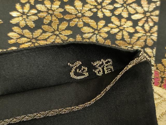 平和屋着物◎六通柄袋帯 立涌花文 黒地 金銀糸 正絹 逸品 AABM1405ou