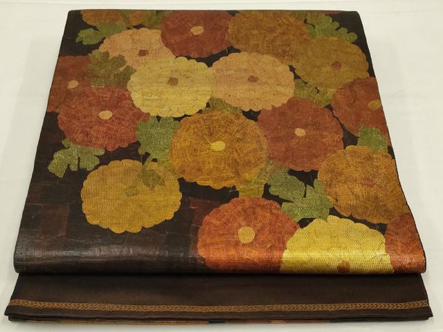 平和屋着物◎太鼓柄袋帯 草花文 金糸 正絹 逸品 AABM1406ou