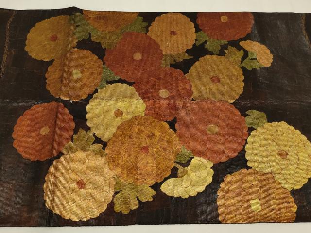 平和屋着物◎太鼓柄袋帯 草花文 金糸 正絹 逸品 AABM1406ou