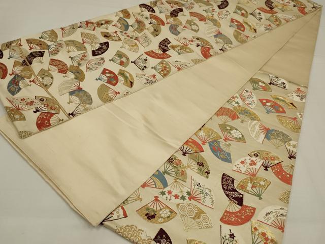 平和屋着物◎六通柄袋帯 唐織 舞扇花文 金糸 正絹 逸品 AABM1409ou