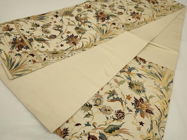 平和屋着物◎六通柄 本袋帯 更紗花鳥文 金糸 正絹 逸品 AABM1411ou