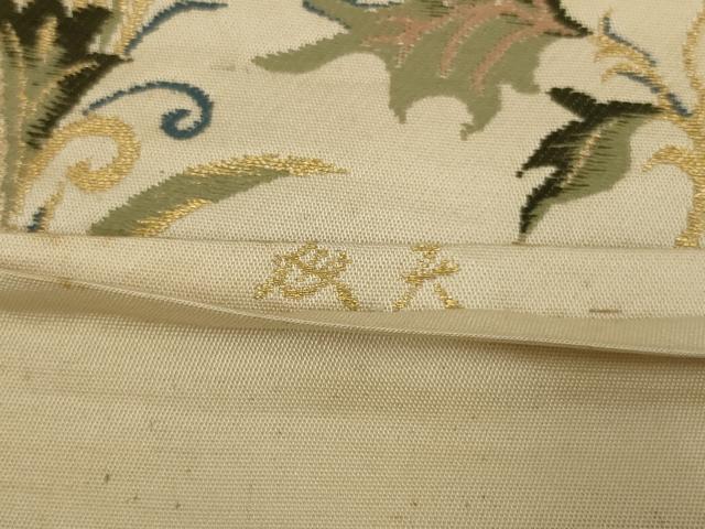 平和屋着物◎六通柄 本袋帯 更紗花鳥文 金糸 正絹 逸品 AABM1411ou