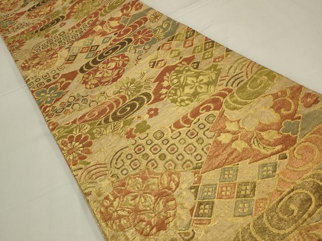 平和屋着物◎佐賀錦 六通柄袋帯 吉祥花文 金糸 正絹 逸品 AABM1418ou