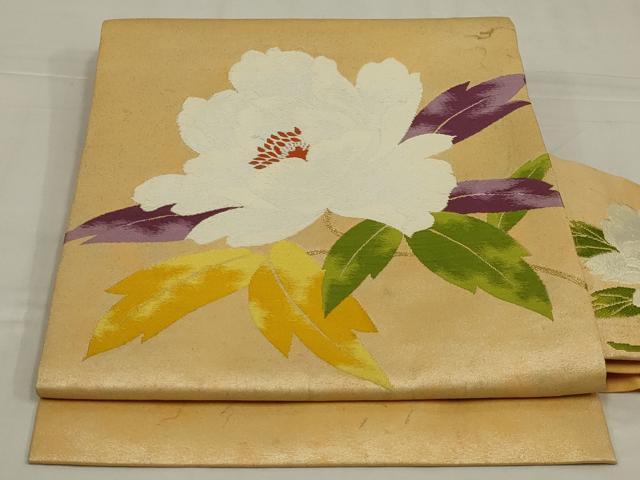 平和屋着物◎九寸名古屋帯 草花文 金糸 正絹 逸品 AABM1419ou