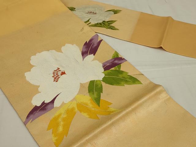 平和屋着物◎九寸名古屋帯 草花文 金糸 正絹 逸品 AABM1419ou