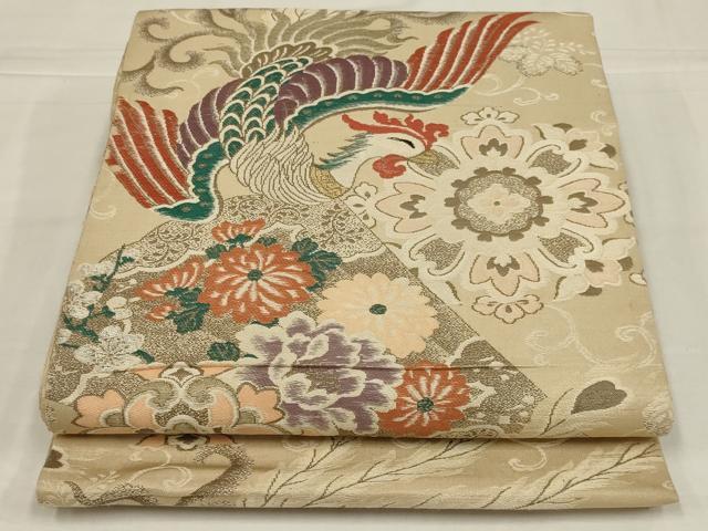 平和屋着物◎アンティーク 大正ロマン 丸帯 唐織 鳳凰花文 引き抜き帯 正絹 逸品 AABM1425ou