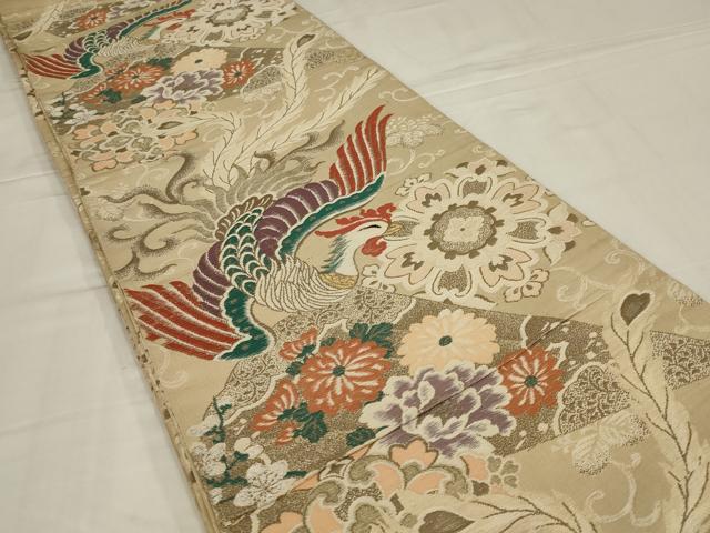 平和屋着物◎アンティーク 大正ロマン 丸帯 唐織 鳳凰花文 引き抜き帯 正絹 逸品 AABM1425ou