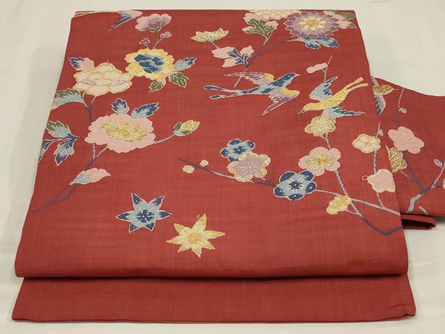 平和屋着物◎九寸名古屋帯 唐織 花鳥文 燕 つばめ 金銀糸 正絹 逸品 AABM1426ou