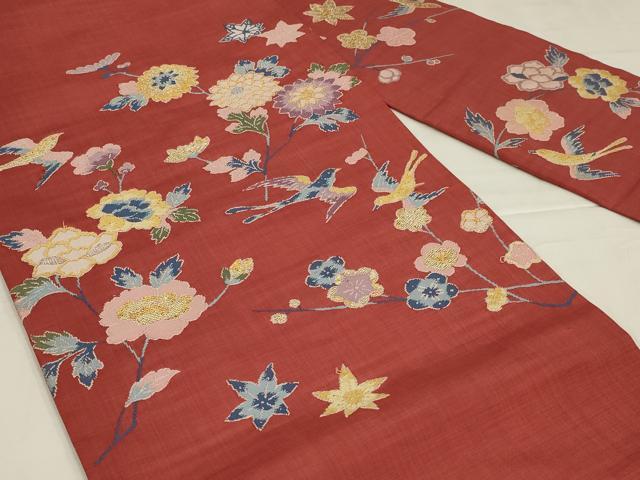 平和屋着物◎九寸名古屋帯 唐織 花鳥文 燕 つばめ 金銀糸 正絹 逸品 AABM1426ou