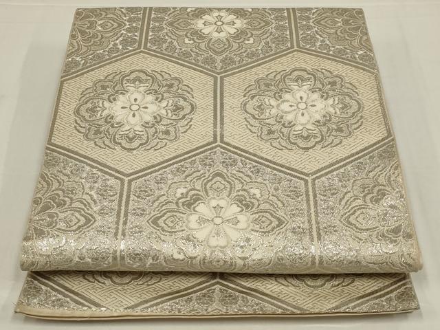 平和屋着物◎西陣 六通柄 本袋帯 亀甲花文 プラチナ箔 正絹 逸品 AABM1431ou