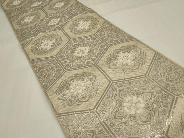 平和屋着物◎西陣 六通柄 本袋帯 亀甲花文 プラチナ箔 正絹 逸品 AABM1431ou