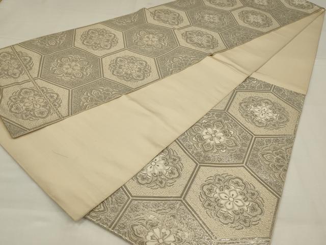 平和屋着物◎西陣 六通柄 本袋帯 亀甲花文 プラチナ箔 正絹 逸品 AABM1431ou