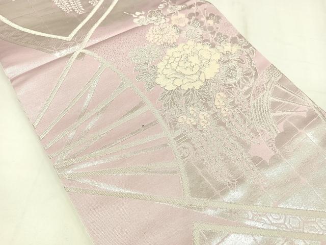 平和屋着物◎両面 全通柄袋帯 唐織 扇面花車文 銀糸 正絹 逸品 AABM1442bw