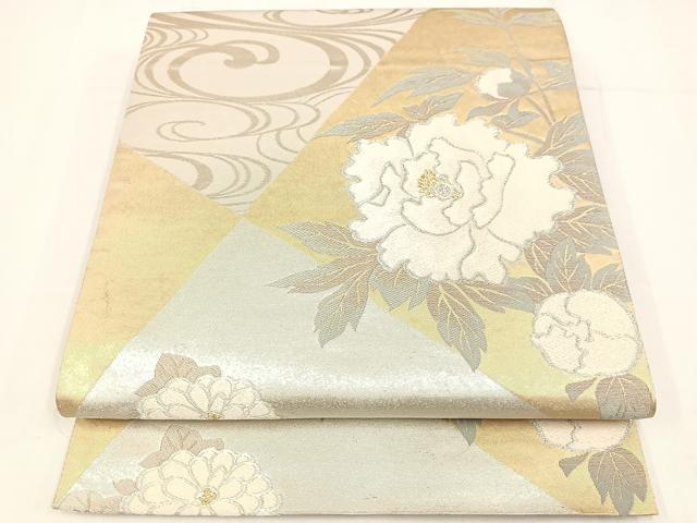 平和屋着物◎六通柄袋帯 唐織 流水風趣文 唐俑箔 正絹 逸品 AABM1445bw