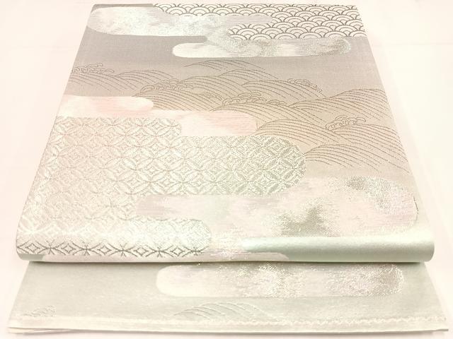 平和屋着物◎六通柄袋帯 エ霞吉祥文 金銀糸 正絹 逸品 AABM1449bw