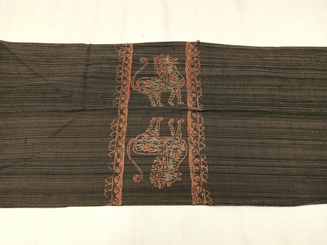 平和屋着物◎八寸名古屋帯 紬地 鳥獣丸文 正絹 逸品 AABM1462bw