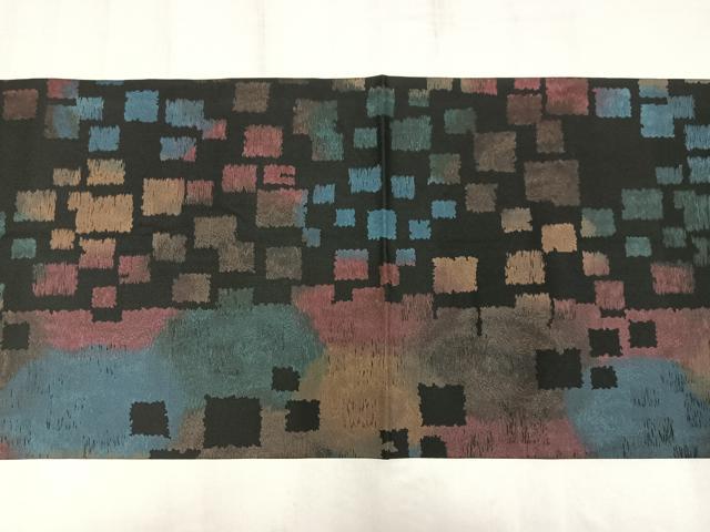 平和屋着物◎九寸開き名古屋帯 格子 黒地 正絹 逸品 AABM1465bw