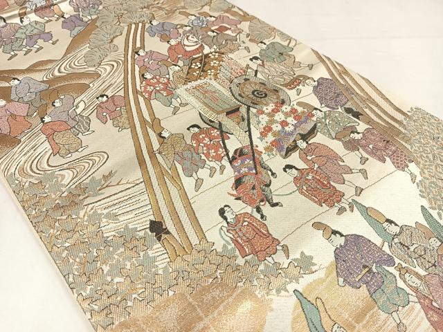 平和屋着物◎六通柄袋帯 唐織 京洛葵祭の図 金銀糸 正絹 逸品 AABM1466bw