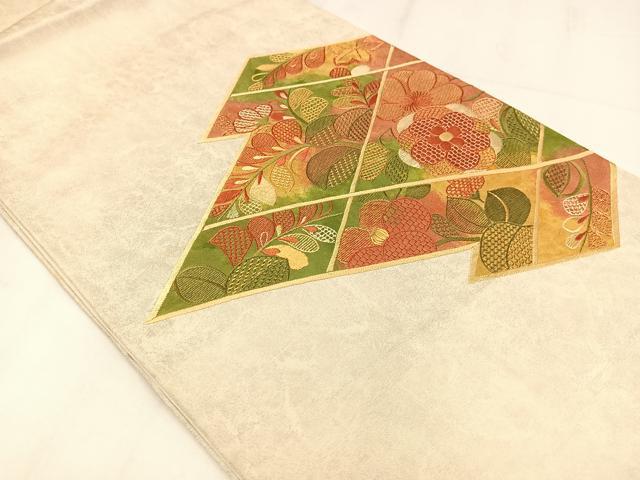 平和屋着物◎太鼓柄袋帯 刺繍 松皮菱花文 正絹 逸品 AABM1474bw