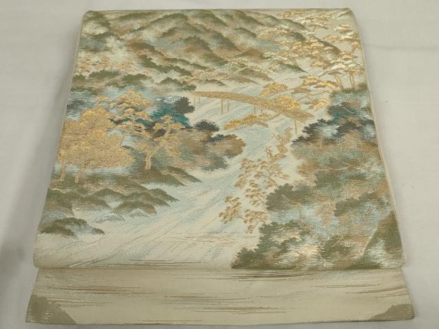 平和屋着物◎西陣 六通柄 本袋帯 渡橋風景文 金糸 正絹 逸品 AABM1488od