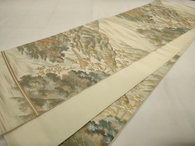 平和屋着物◎西陣 六通柄 本袋帯 渡橋風景文 金糸 正絹 逸品 AABM1488od