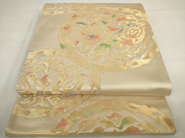 平和屋着物◎六通柄袋帯 双鳥花丸文 金糸 正絹 逸品 AABM1498od