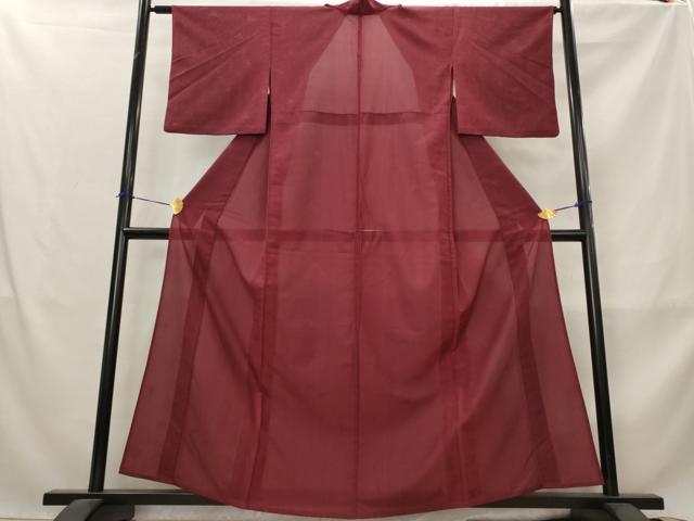 平和屋着物*夏物 色無地 縦絽 銀杏地紋 葡萄茶色 正絹 逸品 AABM1565st