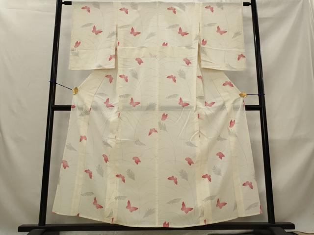 平和屋着物*夏物 小紋 絽 舞蝶文 銀彩 正絹 逸品 AABM1568st